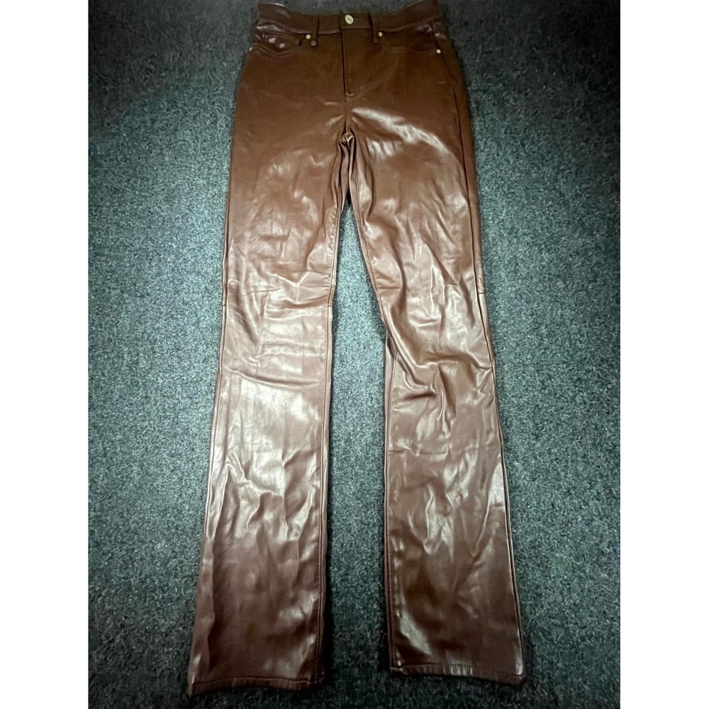 Vintage GAP Faux Leather Pants Women's 27 Brown Slim Fit High Rise Straight Leg